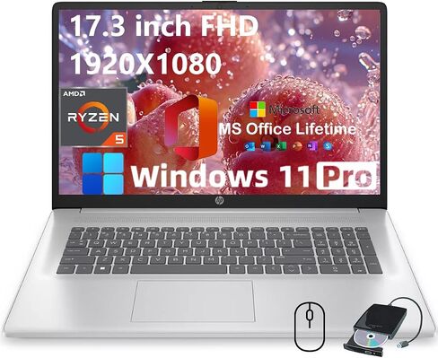 HP 17.3 "كمبيوتر محمول FHD للأعمال والطلاب - ث/ترخيص محرك أقراص DVD الخارجي ومرتبة عمر المكتب ، AMD Ryzen 5 7430U CPU ، 250 NITS DISPLAY DISPLAY ، WebCAM ، WIFI6 ، WIN 11 PRO (64GB RAM 2TB SSD) in Kuwait