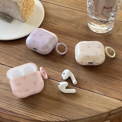 Compatible for AirPods 4 Case Soft TPU with Cleaner Kit Cute Bow Pattern Aesthetics Design Bowknot Shockproof Keychain Headphone Cover-Pink in Kuwait