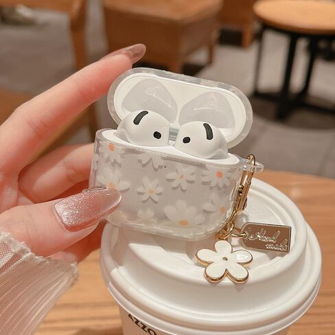 MINSCOSE Compatible with AirPods 4 Clear Case,Cute Flower Pattern Design with Floral Keychain, Soft TPU Protective Shockproof Cover for AirPods 4th Generation for Women Girls-White Flower in Saudi Arabia