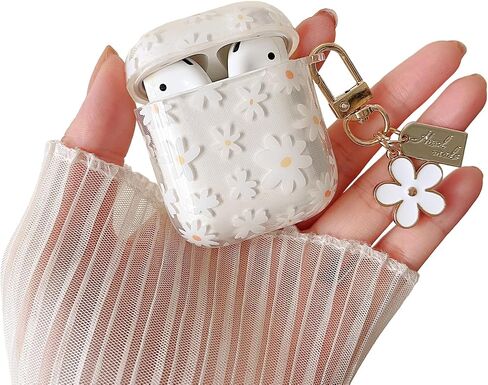 MINSCOSE Compatible with AirPods 4 Clear Case,Cute Daisy Flower Pattern Design with Pretty Floral Keychain, Soft TPU Protective Shockproof Cover for AirPods 4 for Women Girls-White in Saudi Arabia