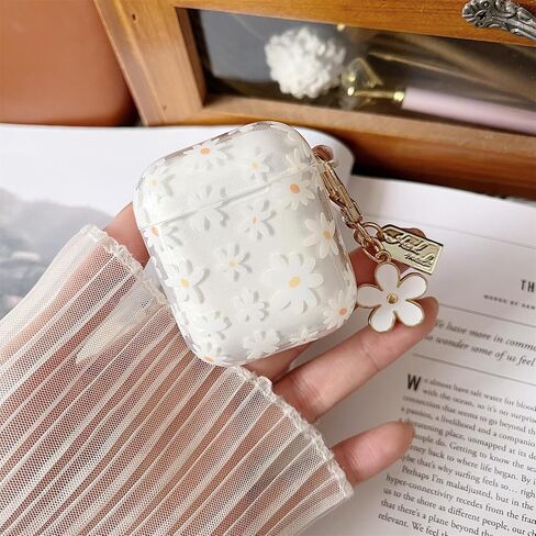 MINSCOSE Compatible with AirPods 4 Clear Case,Cute Daisy Flower Pattern Design with Pretty Floral Keychain, Soft TPU Protective Shockproof Cover for AirPods 4 for Women Girls-White in Saudi Arabia
