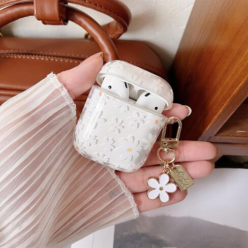 MINSCOSE Compatible with AirPods 4 Clear Case,Cute Daisy Flower Pattern Design with Pretty Floral Keychain, Soft TPU Protective Shockproof Cover for AirPods 4 for Women Girls-White in Saudi Arabia