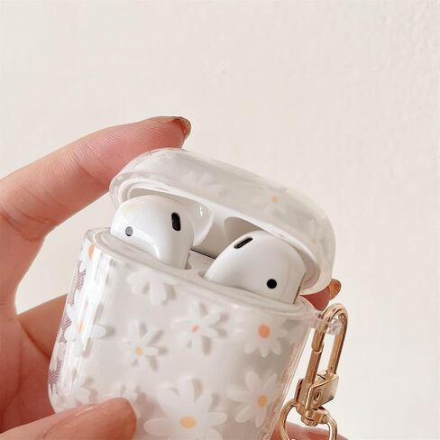 MINSCOSE Compatible with AirPods 4 Clear Case,Cute Daisy Flower Pattern Design with Pretty Floral Keychain, Soft TPU Protective Shockproof Cover for AirPods 4 for Women Girls-White in Saudi Arabia