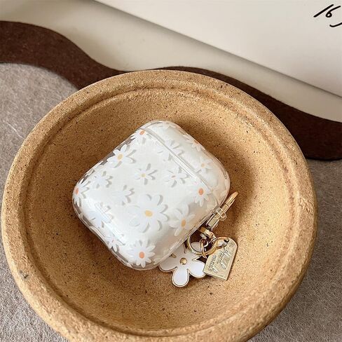 MINSCOSE Compatible with AirPods 4 Clear Case,Cute Daisy Flower Pattern Design with Pretty Floral Keychain, Soft TPU Protective Shockproof Cover for AirPods 4 for Women Girls-White in Saudi Arabia