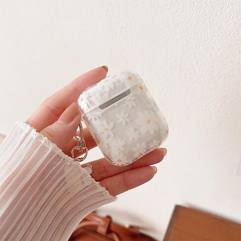 MINSCOSE Compatible with AirPods 4 Clear Case,Cute Daisy Flower Pattern Design with Pretty Floral Keychain, Soft TPU Protective Shockproof Cover for AirPods 4 for Women Girls-White in Saudi Arabia