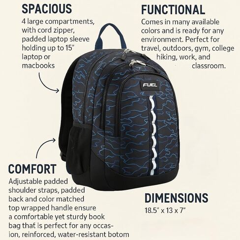 FUEL Large Multipocket Unisex Backpack with Water Resistant Bottom for Class, Travel, and Outdoors - Red Camouflage in Kuwait