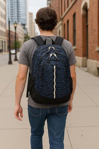 FUEL Large Multipocket Unisex Backpack with Water Resistant Bottom for Class, Travel, and Outdoors - Red Camouflage in Kuwait