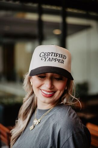 KATYDID Certified Yapper Vintage Hat - Two-Toned Funny Trucker Hat - Embroidered Vintage Baseball Cap for Women - Snapback in Kuwait
