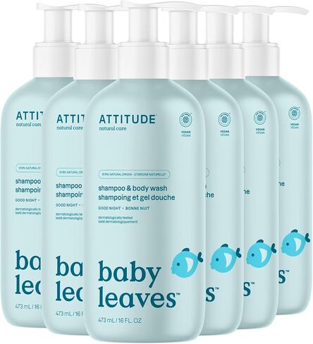 ATTITUDE 2-in-1 Shampoo and Body Wash for Baby, EWG Verified, Dermatologically Tested, Made with Naturally Derived Ingredients, Vegan, Pear Nectar, 16 Fl Oz (Pack of 6) in Saudi Arabia