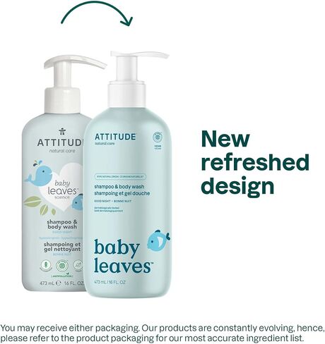 ATTITUDE 2-in-1 Shampoo and Body Wash for Baby, EWG Verified, Dermatologically Tested, Made with Naturally Derived Ingredients, Vegan, Pear Nectar, 16 Fl Oz (Pack of 6) in Saudi Arabia
