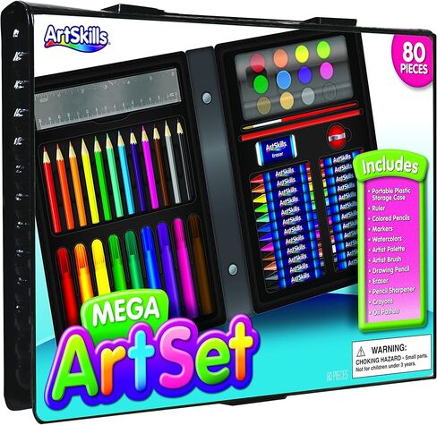 ArtSkills Mega Art Set, Arts and Crafts Supplies, Includes Colored Pencils, Stencil Letters, Markers, Watercolor Paint, Crayons, 80 Pieces in Saudi Arabia