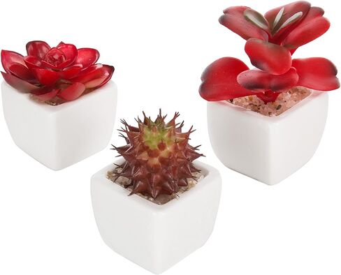 MyGift Mini Assorted Artificial Succulent, Indoor Fake House Plants in Geometric Ceramic Pots, Set of 6 in Saudi Arabia