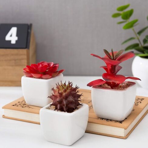 MyGift Mini Assorted Artificial Succulent, Indoor Fake House Plants in Geometric Ceramic Pots, Set of 6 in Saudi Arabia
