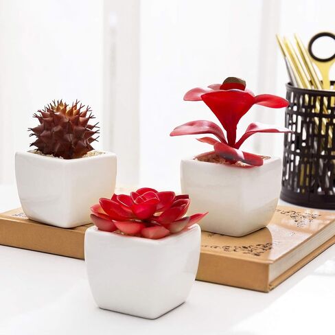 MyGift Mini Assorted Artificial Succulent, Indoor Fake House Plants in Geometric Ceramic Pots, Set of 6 in Saudi Arabia