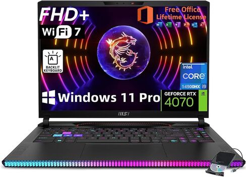 MSI Raider GE68HX Gaming Laptop, GeForce RTX 4070, 16" FHD+ Display, Intel 14 GEN Core i9-14900HX, 32GB DDR5 RAM, 1TB SSD, w/Office Lifetime & External DVD Drive, Win 11 Pro, Backlit KB, Wi-Fi 7 in Saudi Arabia