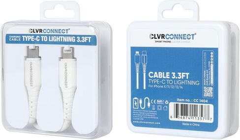 Type-C إلى Cable Cable 3.3ft | كابل الشحن السريع للهاتف المحمول متوافق مع الهواتف | أبيض in Kuwait