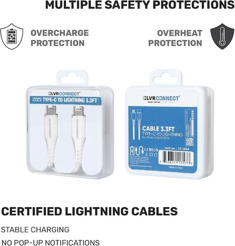 Type-C إلى Cable Cable 3.3ft | كابل الشحن السريع للهاتف المحمول متوافق مع الهواتف | أبيض in Kuwait