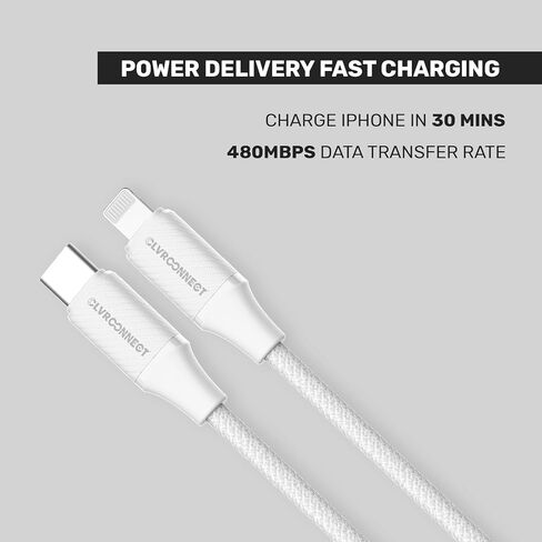 Type-C إلى Cable Cable 3.3ft | كابل الشحن السريع للهاتف المحمول متوافق مع الهواتف | أبيض in Kuwait