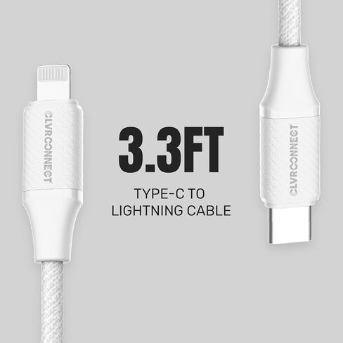 Type-C إلى Cable Cable 3.3ft | كابل الشحن السريع للهاتف المحمول متوافق مع الهواتف | أبيض in Kuwait