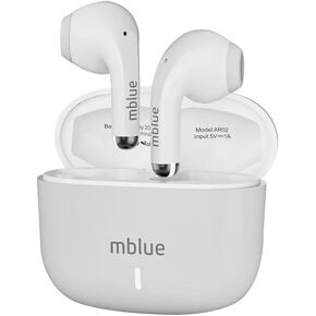 MBLUE AR02 Bluetooth Earbuds, 50H Playtime, ENC Noise Cancelling, 13mm Bass Driver, Touch Control, Wireless Earphones for Sports, Workouts, Calls, Gaming (White)