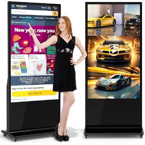 Shiarffe 65" Digital Signage Display, No Subscription CMS Remote Content Publishing and Updates, 4K Capacitive Touchscreen, Scheduling and Playlist, Floor Standing Kiosk, Auto Media Player