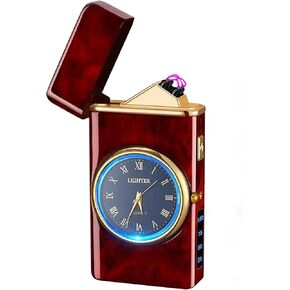 Electric Lighter with Clock Dial LED Power Display Plasma Dragon Lighters Windproof USB Rechargeable Lighter Cool Lighte Gifts for Men Women （Dragon -Black