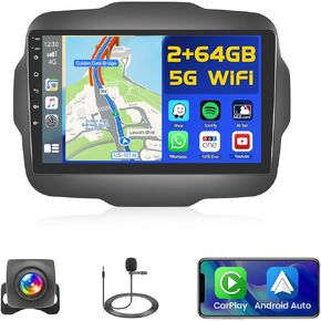 for Jeep Renegade 2016-2020 Android Car Stereo 9" Touch Screen with Wireless Carplay Android Auto, Radio Dash Kit GPS Navigation WiFi Bluetooth SWC Mirror Link, Mic Backup Camera