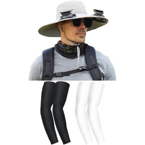 Solar Powered Fan Hat, Solar Fan Hat Outdoor Fishing Hat with 2 Fans Solar Power 2 Sets of ice Silk Sleeves
