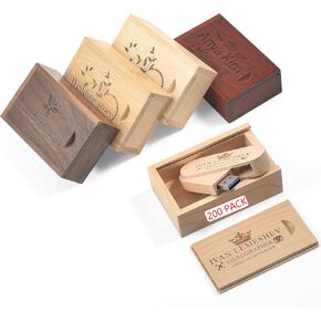 Custom Wood USB 3.0 Flash Drive with Exquisite Linen Bag, Wedding Thumb Drive with Wooden Box, Personalized Swivel USB Stick, Engraved Your Logo & Text for Graduation/Company/Photography (4GB 10Pcs)