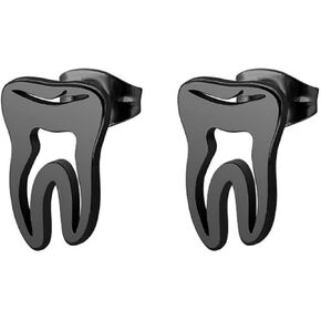 coadipress Tooth Dental Studs Earrings for Women Girls Unique Cute Hollow Gold Silver Plated Stainless Steel Personality Metal Studs Jewelry