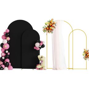 Putros Metal Arch Stand with Cover Set of 2 White Spandex Fitted Wedding Arch Cover and Round Top Chiara Backdrop Stand for Birthday Party Baby Shower Decoration 7.2FT, 6FT