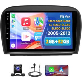 Android 13 Double Din Car Stereo Compatible with Mercedes-Benz SL R230 SL350 SL500 SL300 2005-2012,9inch Touch Screen 4G+64G Wireless CarPlay Radio with Android Auto Support GPS Navigation