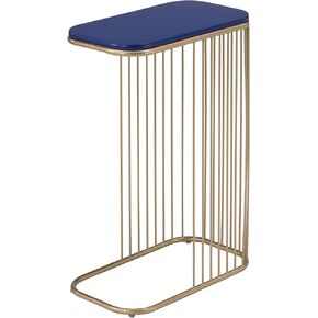 C-Table with Open Frame Design, Metal Base, Blue and Gold Finish, for Side Table or Laptop Stand