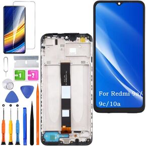 Screen Replacement for Xiaomi Redmi 9a / 9c / 10a Original, M2006C3LG M2006C3LI LCD Touch Panel Display Digitizer Assembly Repair Parts with Kit（Black with Frame）