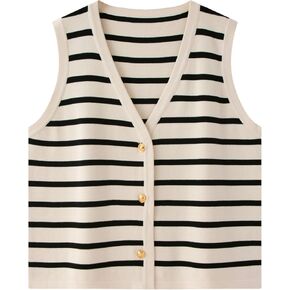 سترة نسائية مخططة بدون أكمام من Chevara، سترة كاجوال برقبة على شكل حرف V، ملابس صيفية in Kuwait