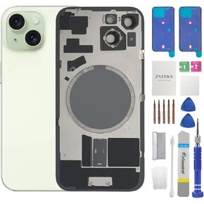15 Back Glass Replacement with Metal Camera Frame and Lens Glass &Magnet for iPhone 15 (6.1-inch Black) & Includes Replacement Tools