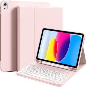 Keyboard Case for iPad 10th Generation 10.9 Inch 2022, Magnetic Detachable Wireless Bluetooth Keyboard, Support 3 System, Flip Stand Case with Pencil Holder for iPad 10.9", Pink in Saudi Arabia