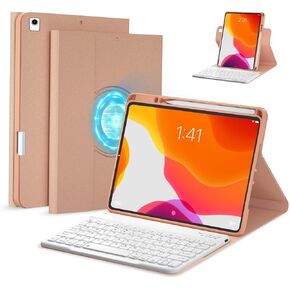 BOBOLEE Case Keyboard 9th Generation for iPad 10.2 inch - 8th Gen. - 7th Gen. - Pro 10.5" Air 3rd, Wireless Detachable Keyboard, Adjustable Vertical Horizontal Rotatable Clear Cover, RG