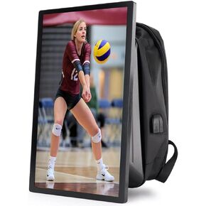 21.5" LCD Advertising Backpack, 1000nits Brightness Digital Backpack Display, Human Walking Billboard Sending Program with U-Disk/Phone APP, and CMS Input Auto ADS Player, Android OS