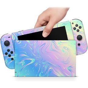 ZOOMHITSKINS Compatible with Switch Skin Cover Opaline Cute Kawaii Pink Blue Vinyl Decal Sticker Wrap, Made in The USA