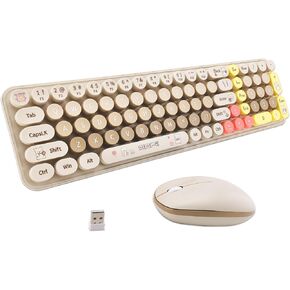Wireless Keyboard and Mouse Combo, Retro Typewriter Style Keyboard with Round Keycaps, 2.4GHz Dropout-Free Connection Mouse with,Computer PC Desktops Laptop WindowsxP/7/8/10 (Umber)
