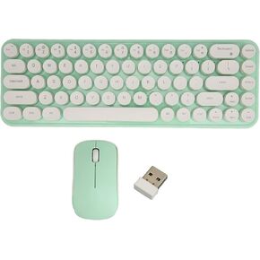 Retro Wireless Keyboard Mouse Combo with 68 Cute Round Keys and 2 4 GHz Stable Connection Full Size for PC Mac Laptop Tablet Office Home Use Includes 3 DPI Mouse in Black Red Color