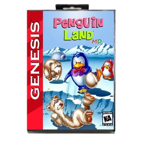 Penguin Land MD Game Card with Custom US Box for 16 Bit Sega Megadrive Genesis Console