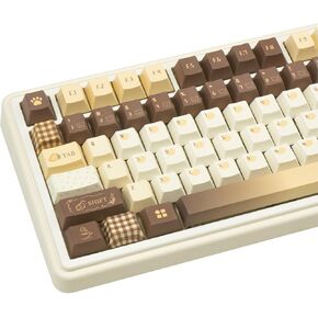 130 Keys Minimalist Cute Keycaps, PBT Keycaps Cherry Profile, 1.7mm Five Side Dye Sub Thick Key Caps Set, Retro Custom Coffee Key Caps Capybara Design for Mechanical Gaming Keyboard