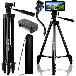 60" Aluminum Phone & Camera Tripod with Gooseneck Stand, Extendable Cell Phone Tripod Stand Compatible with iPhone/Android/Action Camera is Perfect for Live Streaming/Video Recording/Selfies in Kuwait