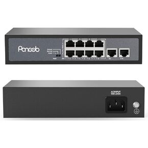 8-Port 120W PoE Switch, 2 Gigabit Uplink Ports, 802.3af/at, Supports 4K/8MP/5MP IP Cameras, Metal Housing, Plug & Play, Lightning Protection, PA-POE08