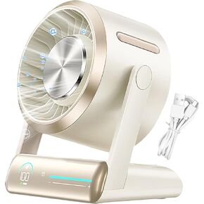 Quiet Desk Fan - Cooling Desktop Small Fan Cooler - Air Circulator 100 Speeds, Quiet Digital Display Rechargeable Travel Accessories for Outdoor Camping Bedroom