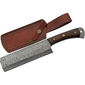 Szco Supplies 10" Rosewood Handle Damascus Steel Cleaver with Sheath
