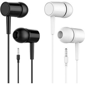 High-Fidelity Wired in-Ear Earbuds Earphones, Wired Earbuds -Compatible Calling Phone Call in Ear, 2Packs, Black/White
