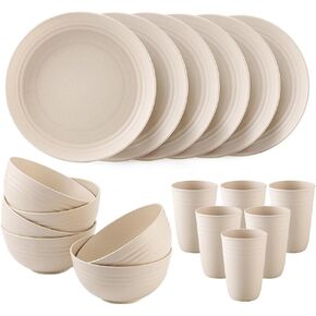 18PCS Wheat Straw Dinnerware Sets Unbreakable Dinnerware Set Lightweight Dish Set Cups Plates and Bowls Set Microwave and Dishwasher Safe Dinnerware for Kitchen, Camping and Outdoor Dining